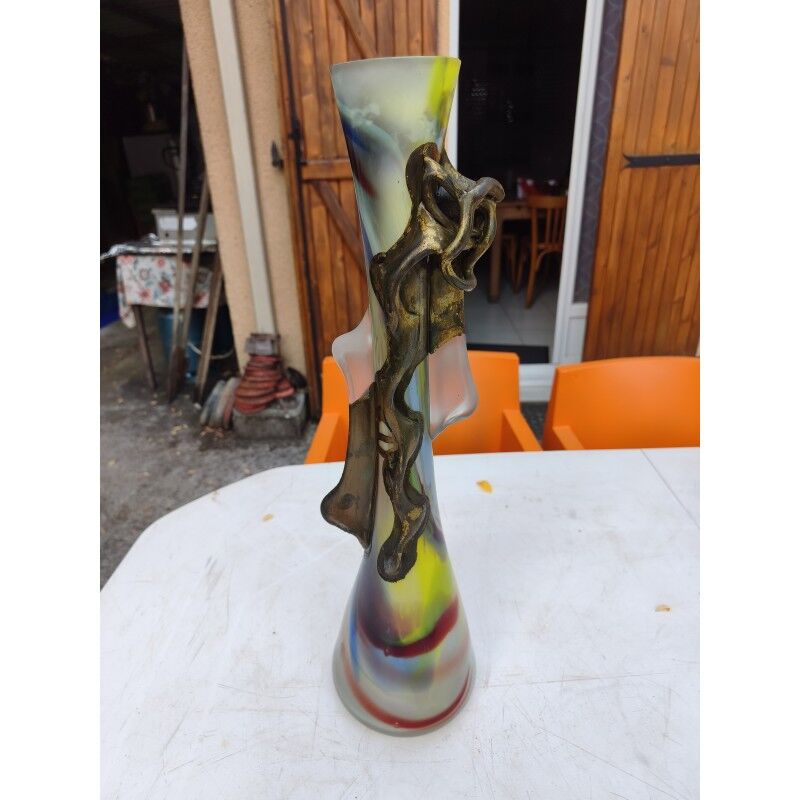 Vase in glass paste and bronze by F. Silviy