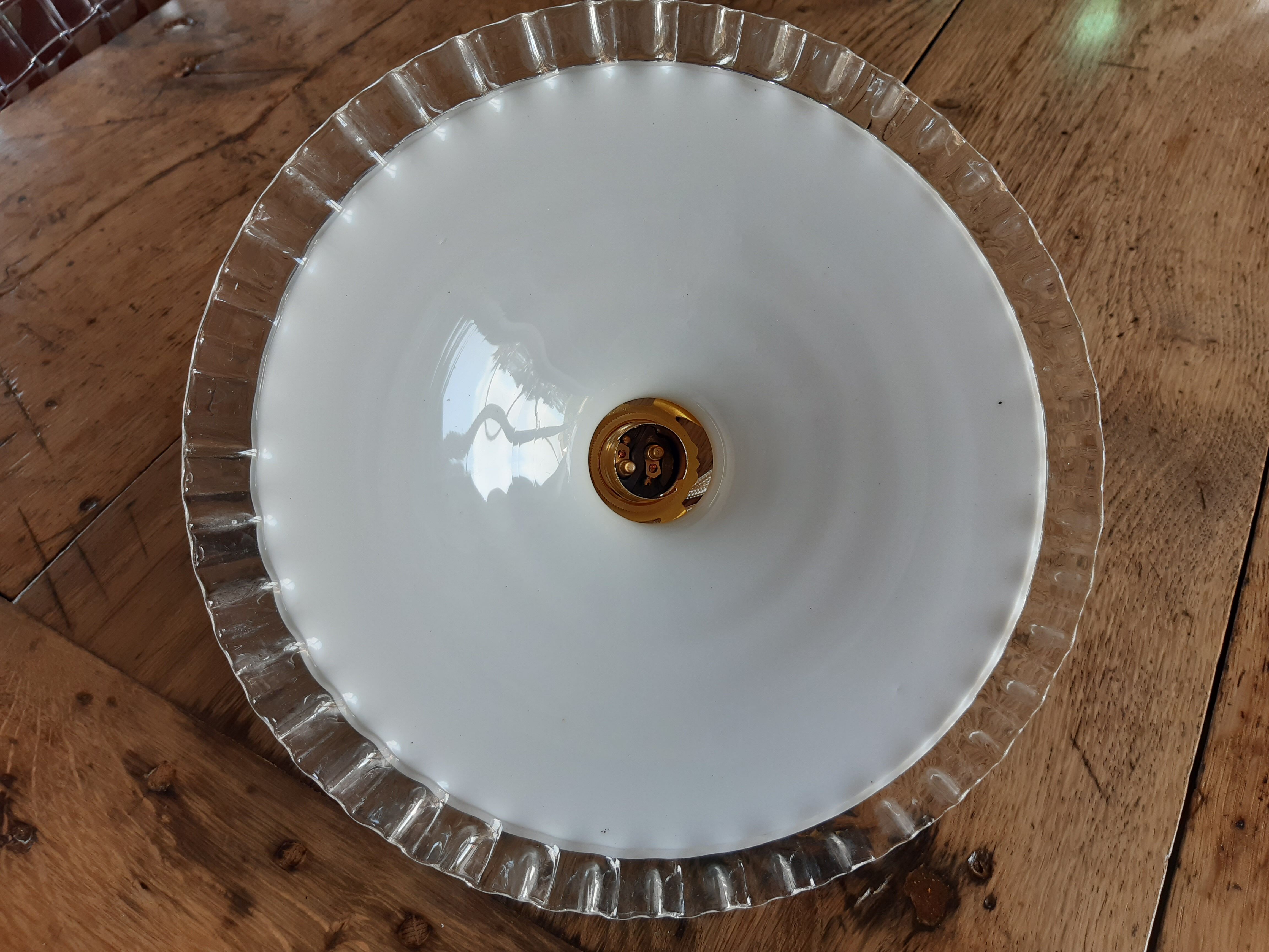 Suspension in white and transparent toothed opaline early twentieth century