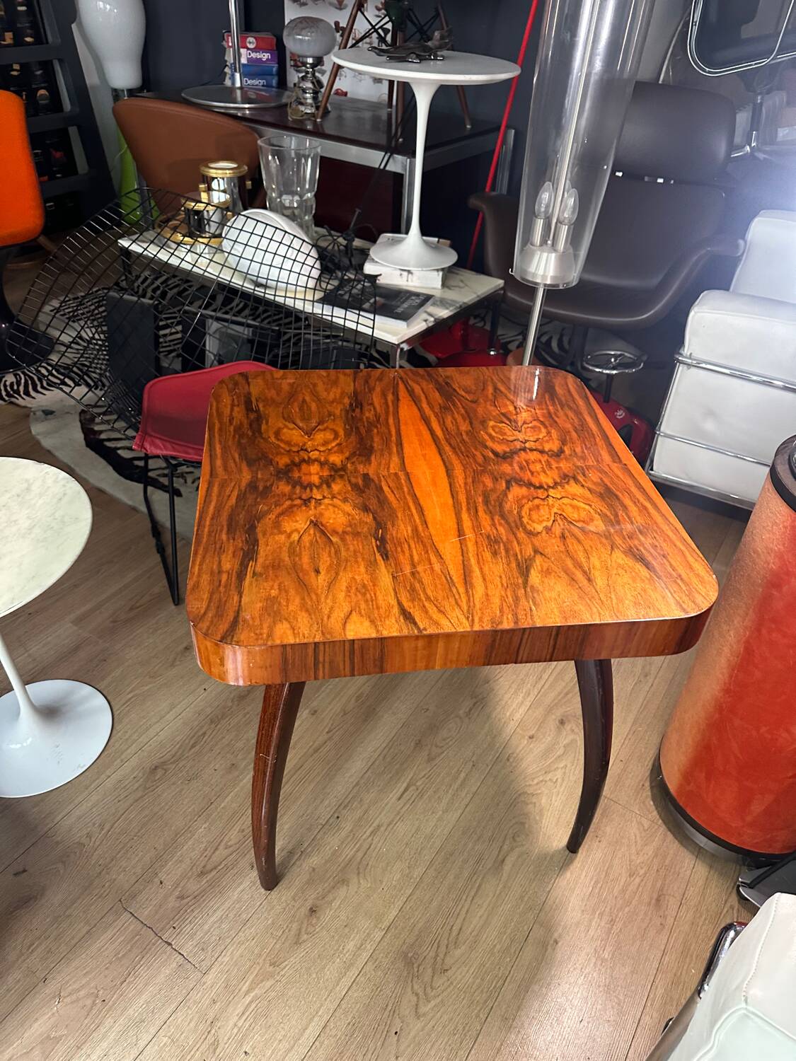 Rare walnut Spider table by Jindrich Halabala, 1950s.