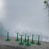 7 green glass stemmed glasses