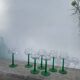 7 green glass stemmed glasses