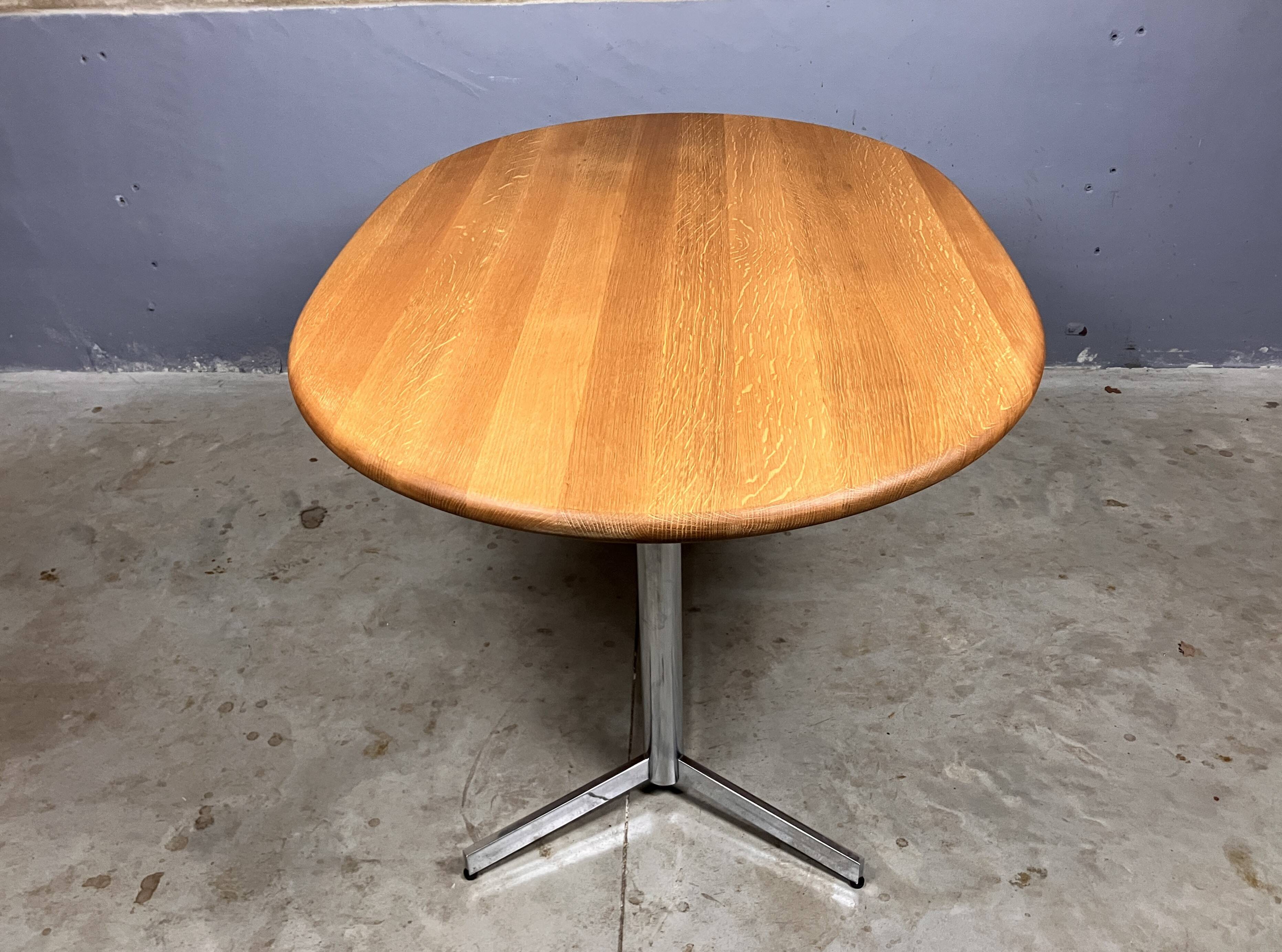 Vintage Dining Table Oval Chrome Solid Oak