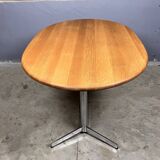 Vintage Dining Table Oval Chrome Solid Oak