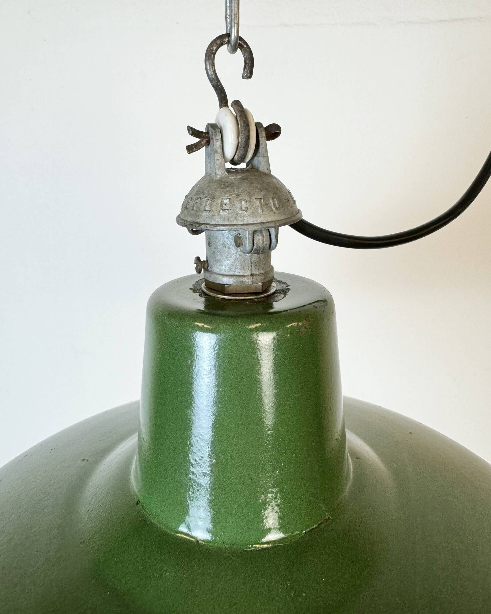 Industrial French Green Enamel Factory Lamp, 1960s