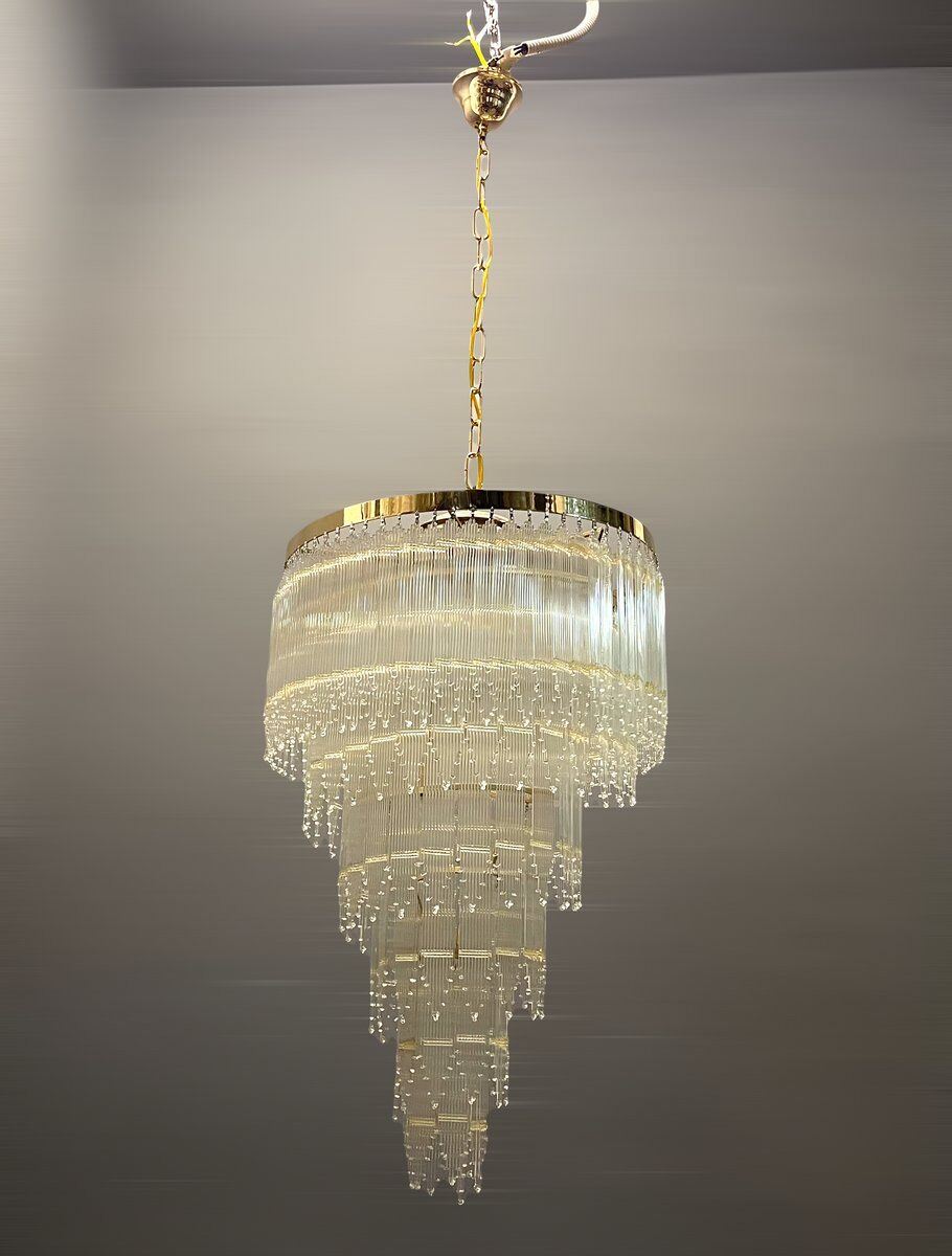 Mid-century italian brass acrylic chandelier lamp