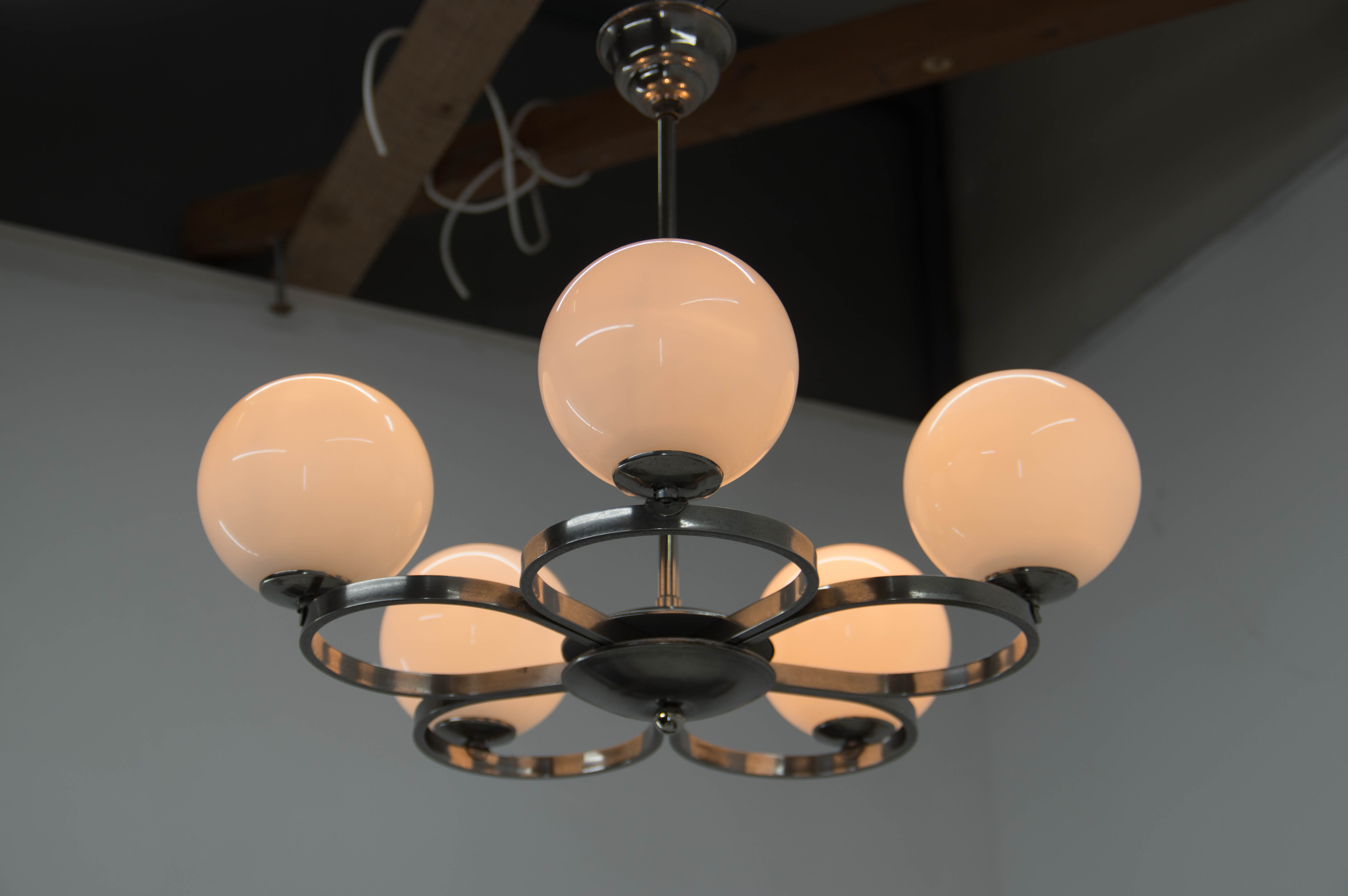 Art deco nickel-plated chandelier, 1930