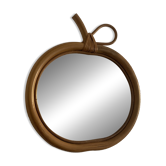 Miroir vintage 1960 pomme rotin osier bambou - 32 x 35 cm
