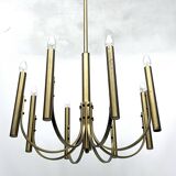 Sciolari, Vintage Italian large 8 lights brass chandelier. 1970s