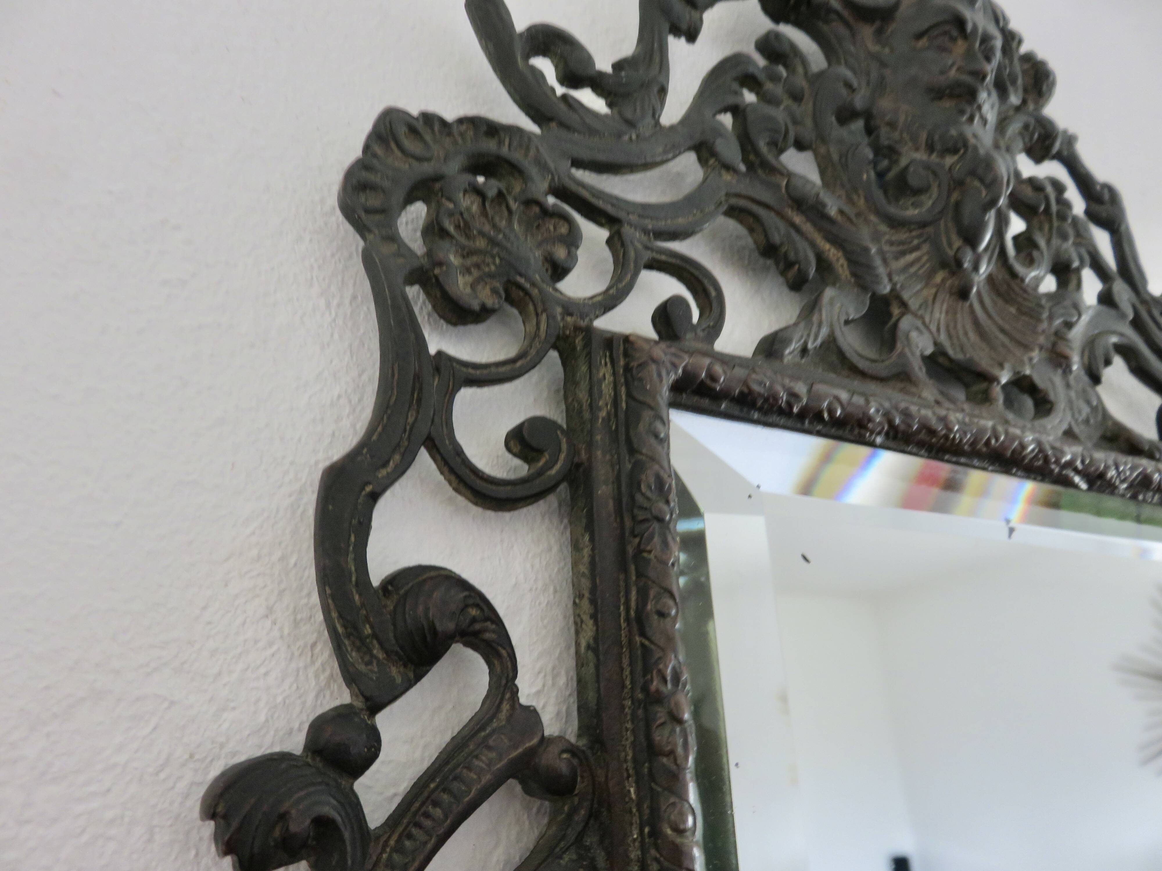 French cast iron mirror "Bacchus" god of wine, 1920s - 1930s