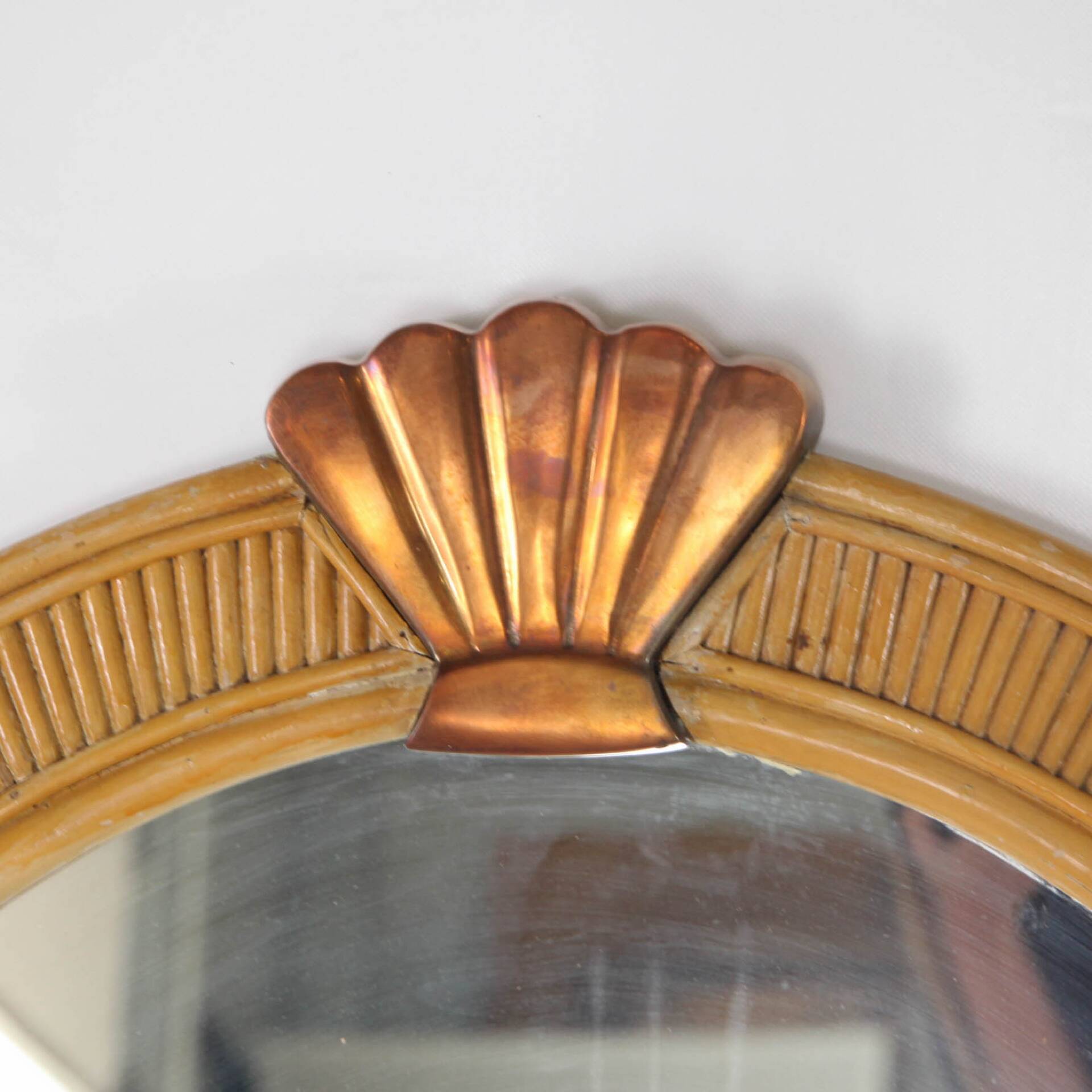 Pair of rattan and copper mirrors