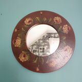 Vintage hand painted wooden round wall mirror