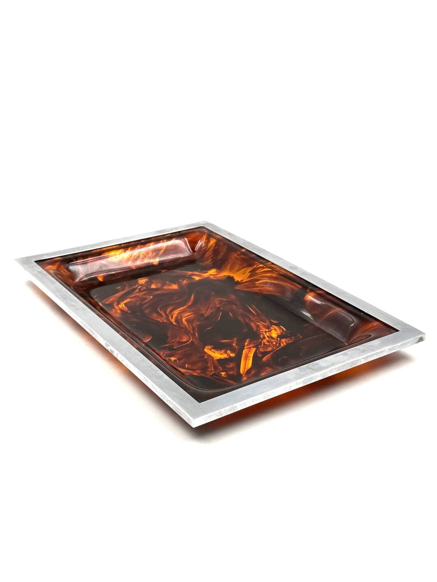 Brass and tortoiseshell lucite tray, Italy 1970s