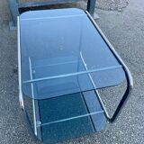 Chrome coffee table with double smoked glass tops from the 70s