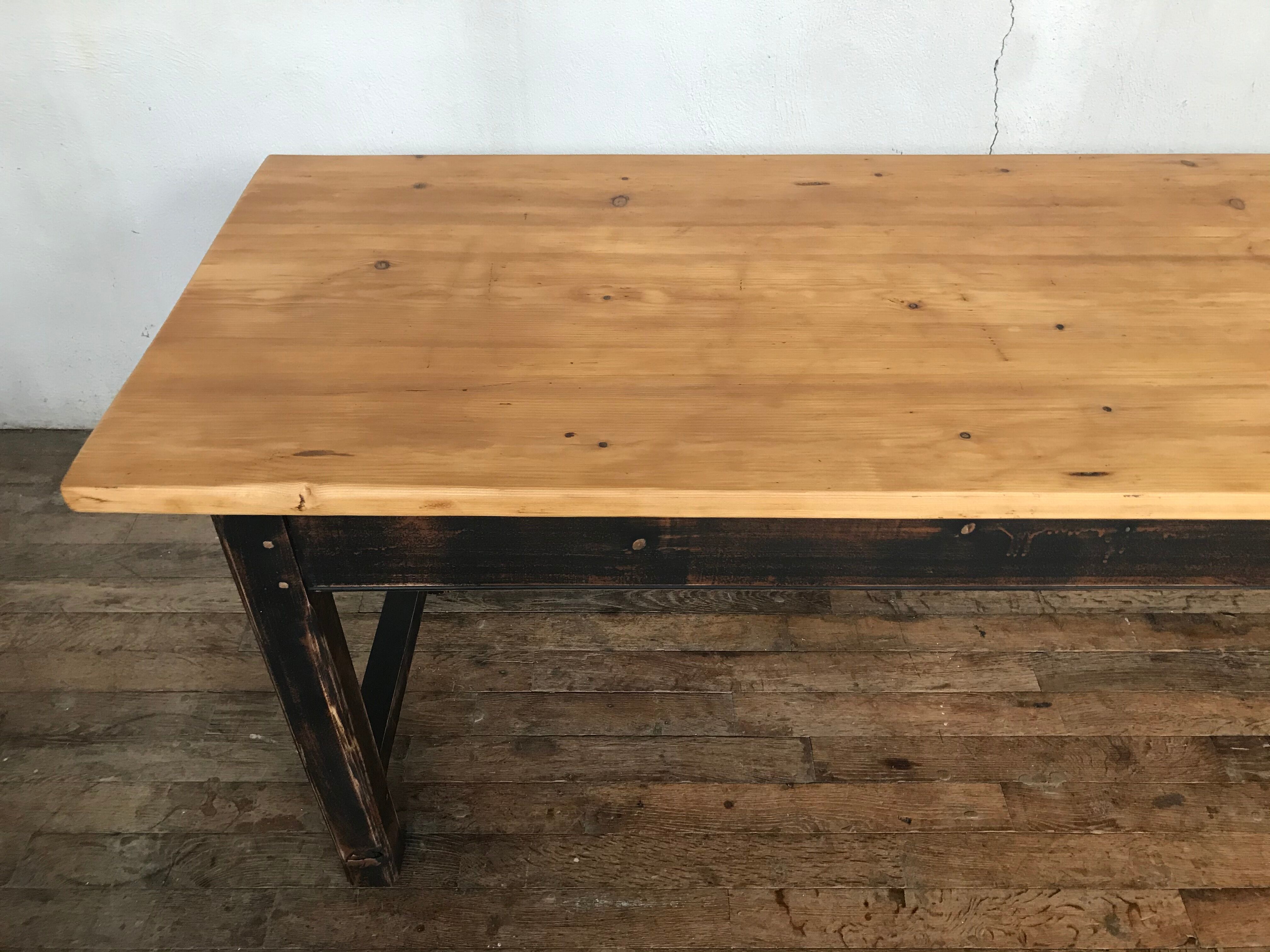 Ancienne table de ferme 2m23 , début 20ème sapin bistrot campagne