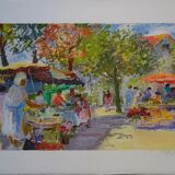 Yvonne Cheffer Delouis: Market at Place des Carmes, original signed lithograph