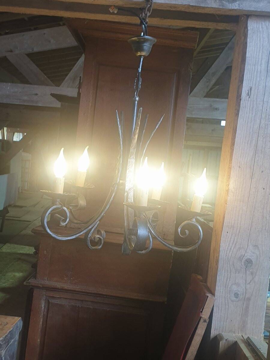 Lustre fer forgé 5 lampes - XXè