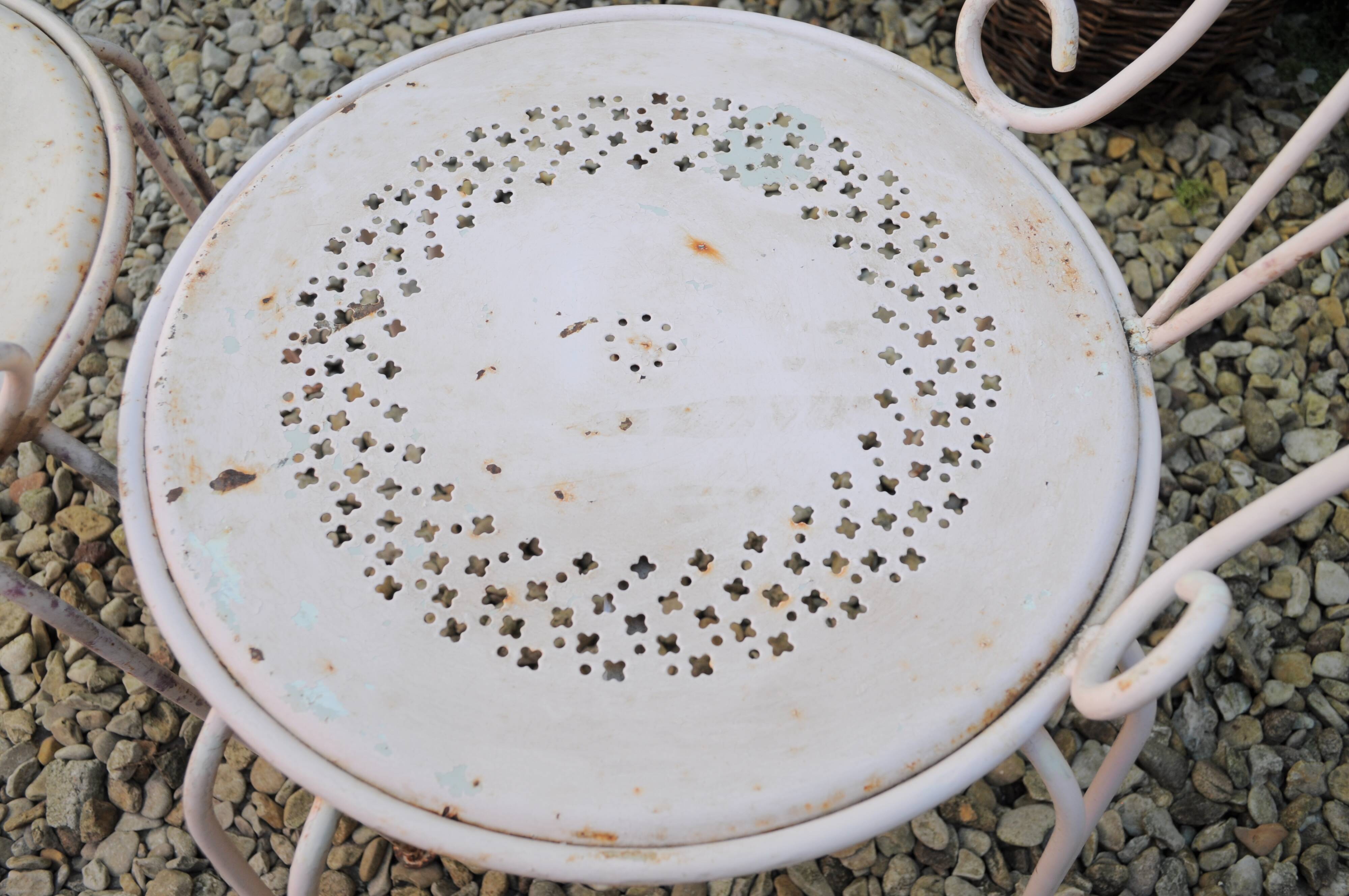 Pair of years 40-50 white metal garden chairs