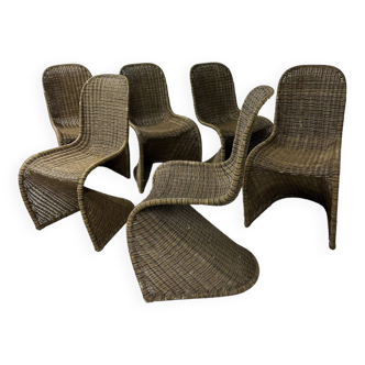 6 chaises design en rotin