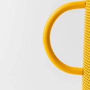 Transparent Glass Pitcher with Yellow Metal Sleeve and Pestle - Memphis Style, 1980s Italy
