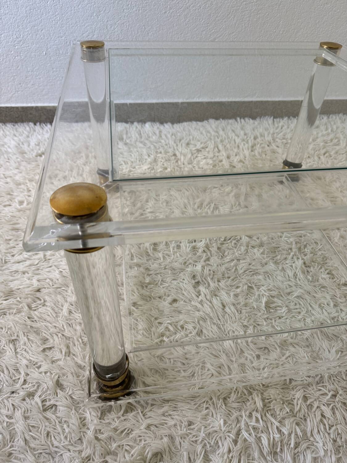 70s brass plexi coffee table
