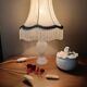 Alabaster lamp, satin white and blue pagoda shade.