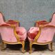 Pair of cabriolet armchairs in Louis XV style – Carved wood – Pink velvet –