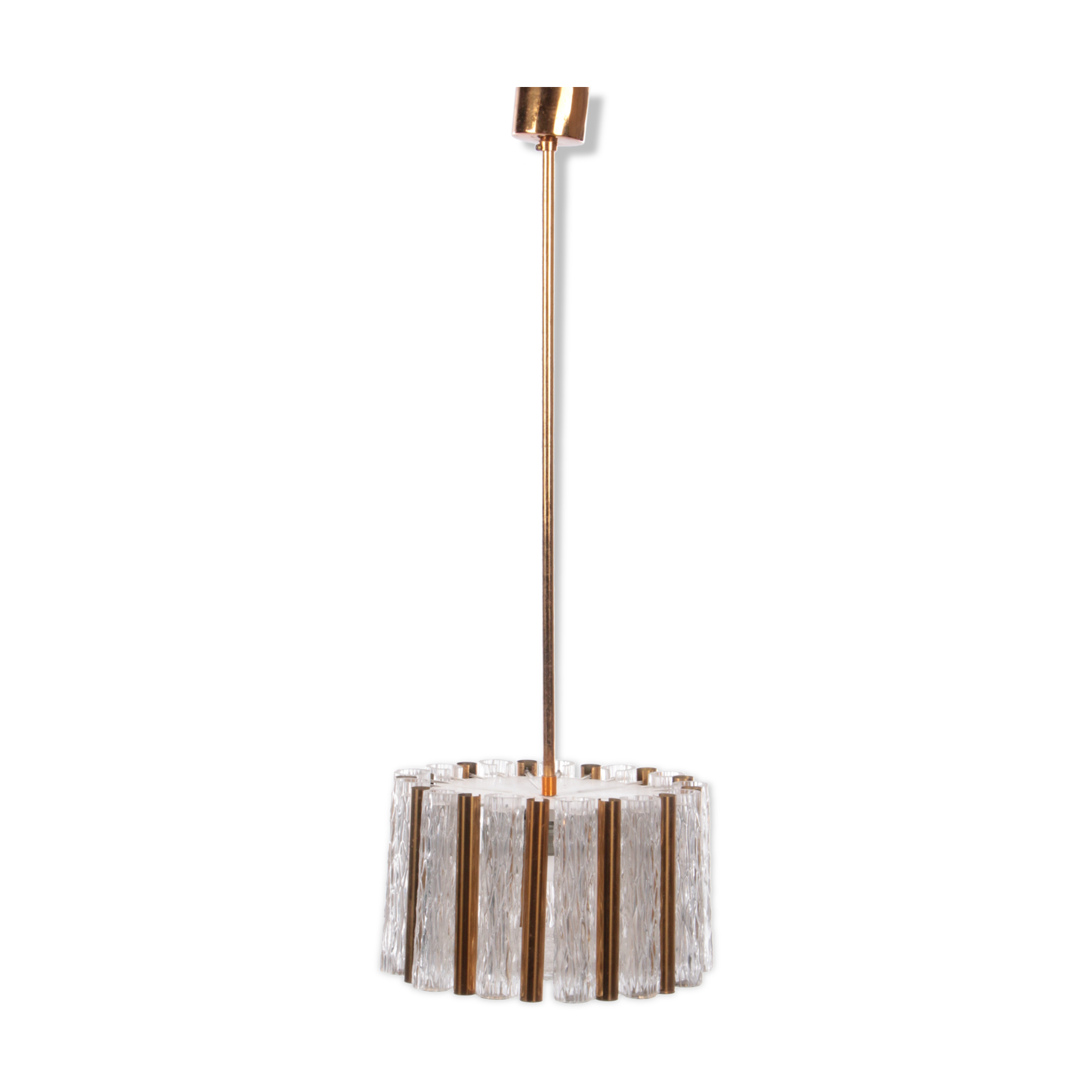 Vintage crystal ice glass round chandelier by Kaiser Leuchten, 60s