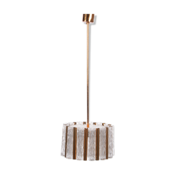 Lustre rond en verre de glace en cristal vintage par Kaiser Leuchten, années 60