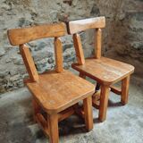 Pair of Canadian Brutalist Pine Chairs – Rustic Design from the 1970s