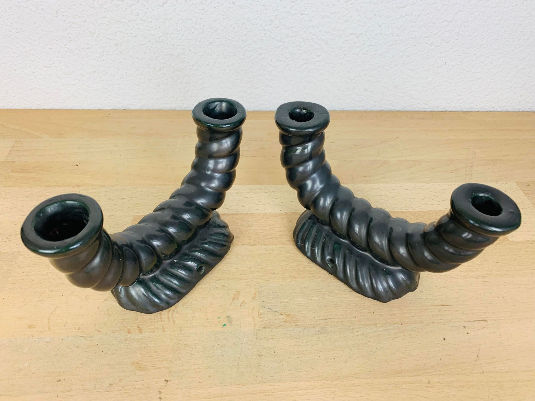 Pair of black Longchamp ceramic candle holders 50s