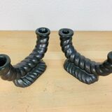 Pair of black Longchamp ceramic candle holders 50s