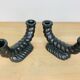 Pair of black Longchamp ceramic candle holders 50s