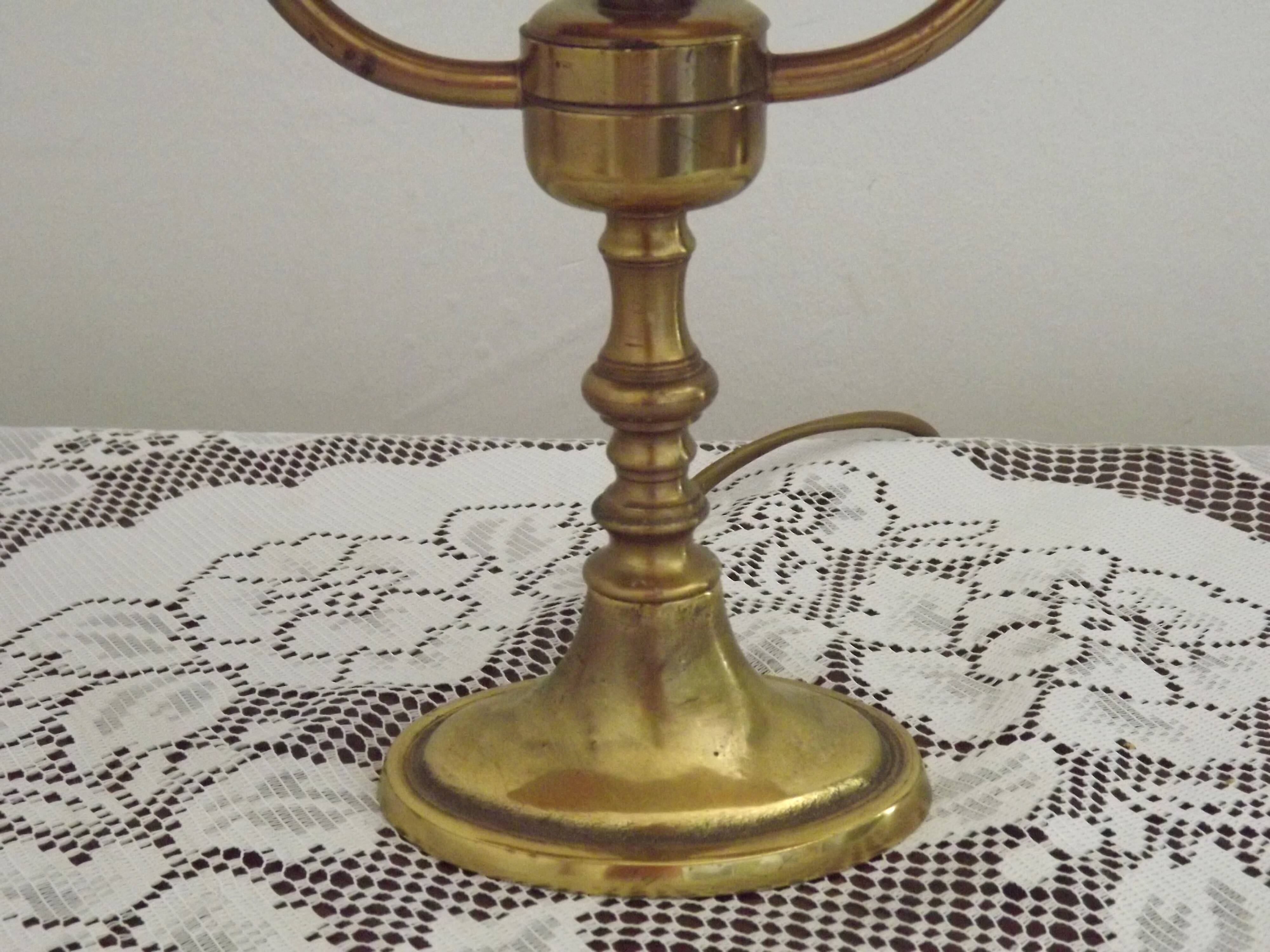 French Mid Century Brass Boulotte 2 Light Table Lamp Brown Shade