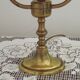French Mid Century Brass Boulotte 2 Light Table Lamp Brown Shade