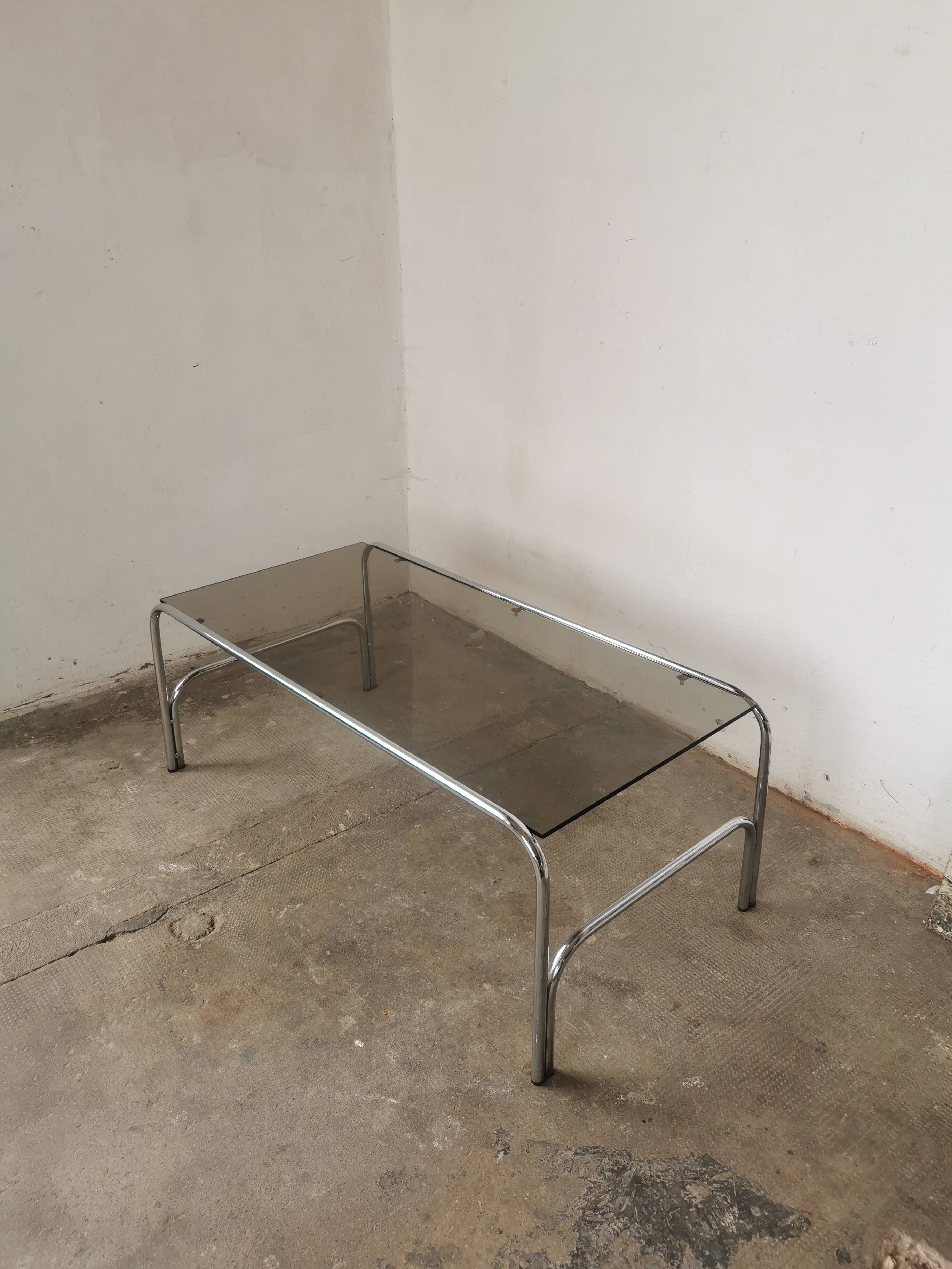 Chrome and smoked glass coffee table
