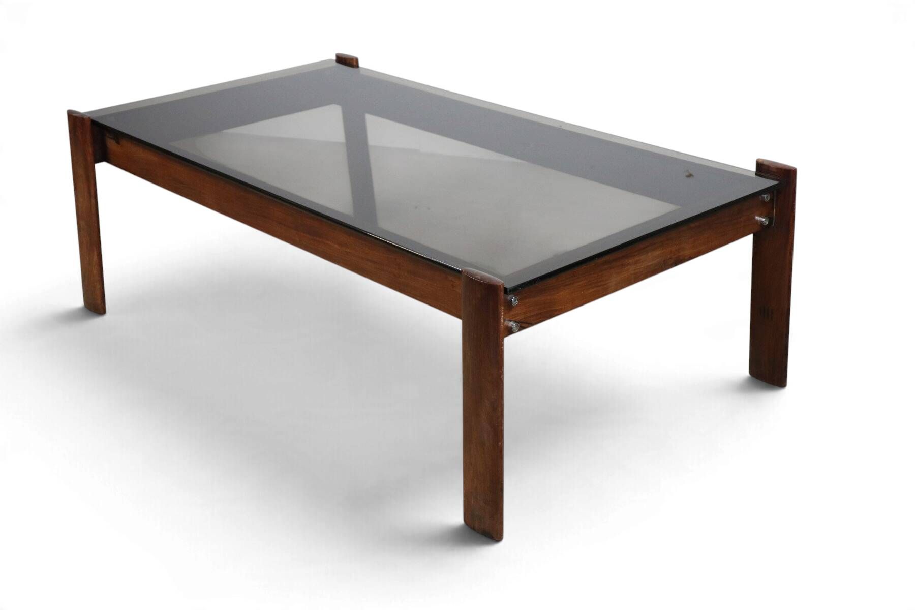 Percival Lafer coffee table in exotic wood and smoked glass – Brazil, 1970