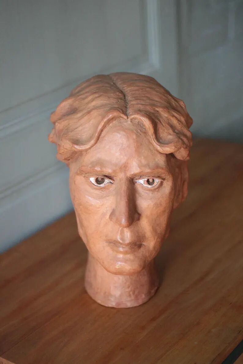 Sculpture signed Doloire, terracotta sculpture, sculpture of a man's head, collection, interior decoration.