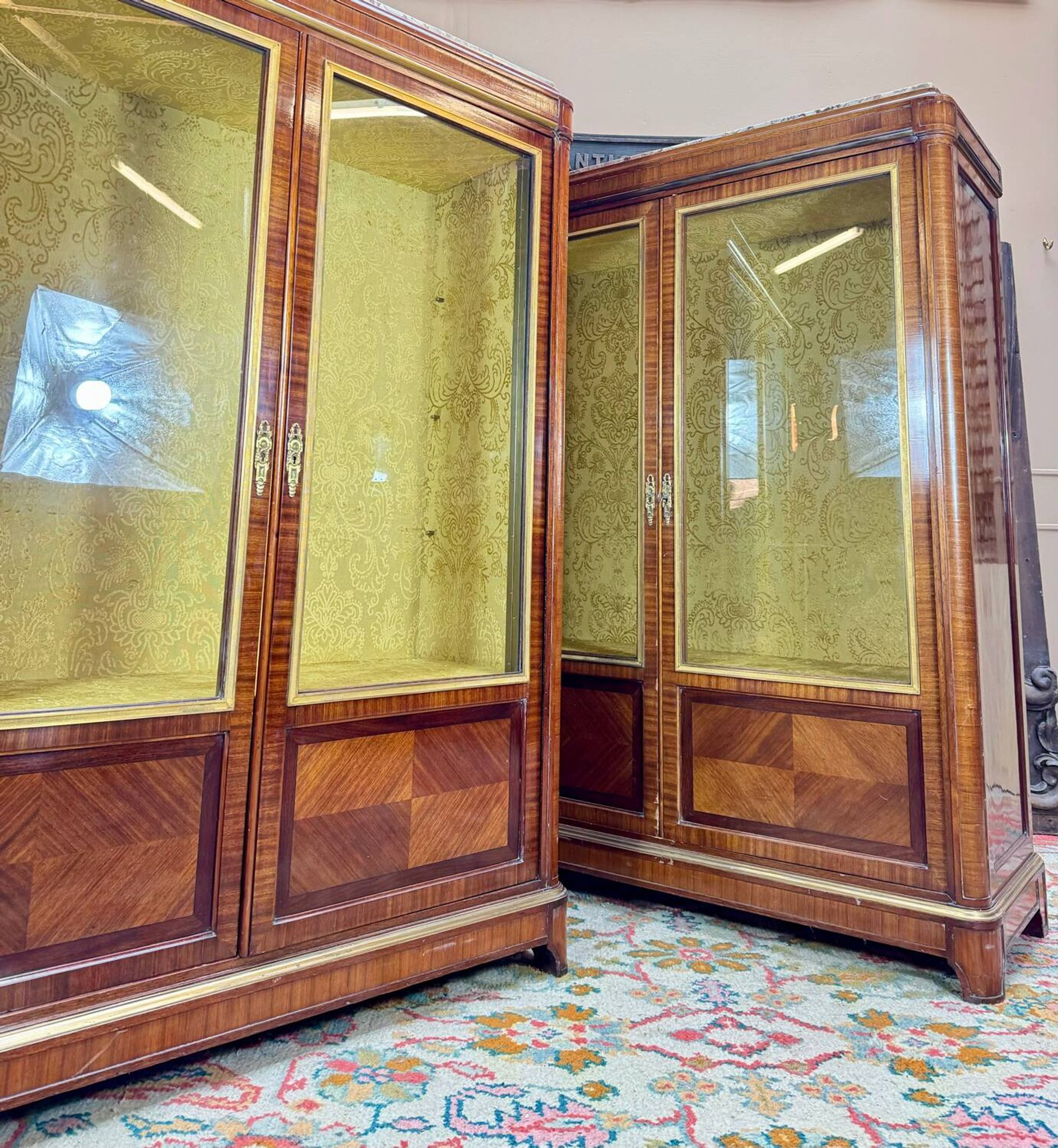 Pair of Louis XVI Style Marquetry Display Cabinets, 19th Century