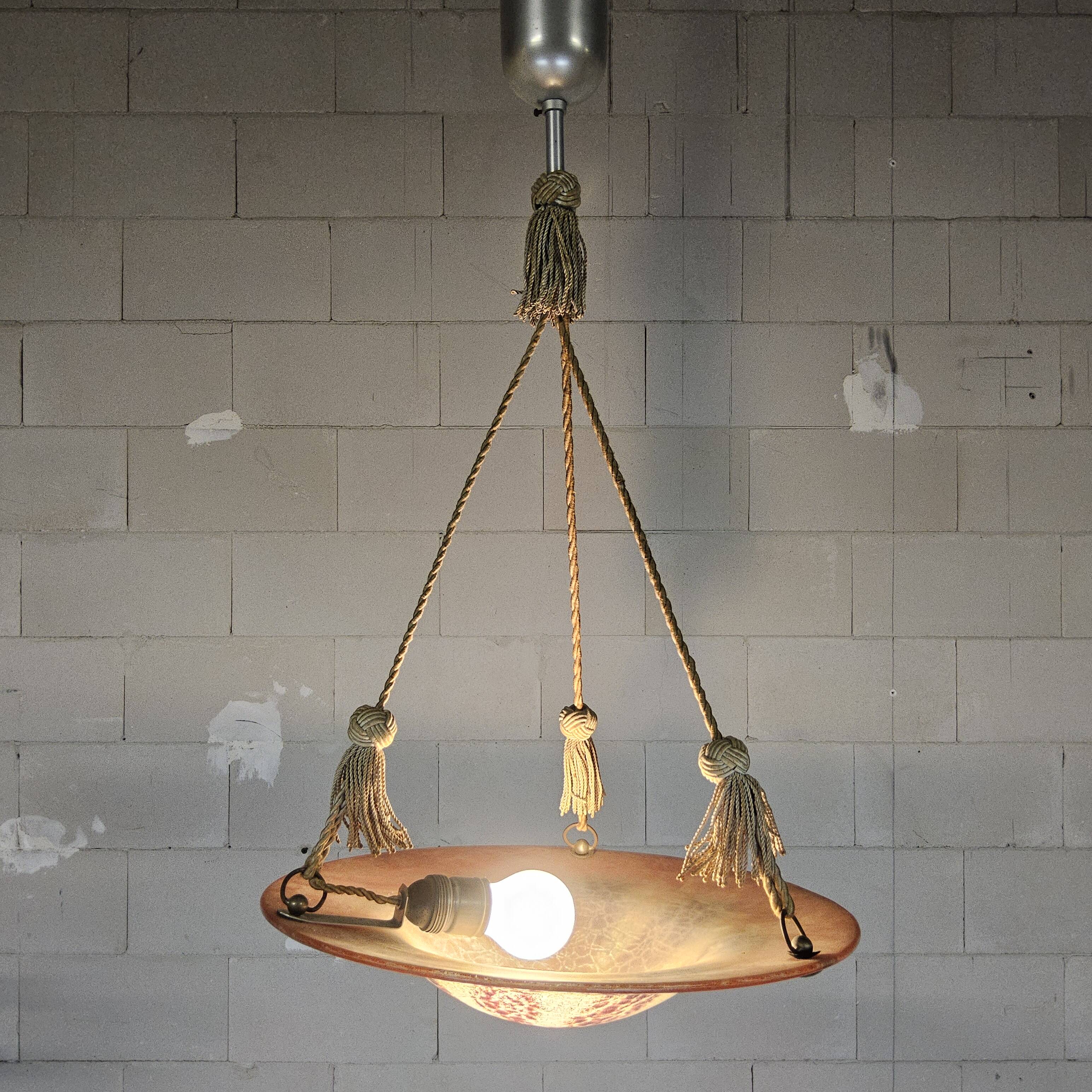 Antique orange German Art Deco WMF Ikora glass pendant lamp 1930