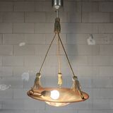 Antique orange German Art Deco WMF Ikora glass pendant lamp 1930