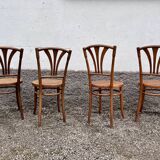 Series of 4 wooden chairs and cannage