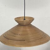 Pencil Split Reed Rattan Bamboo Pendant Lamp, Italy 1970s