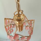 70s gold metal and pink tassel pendant light