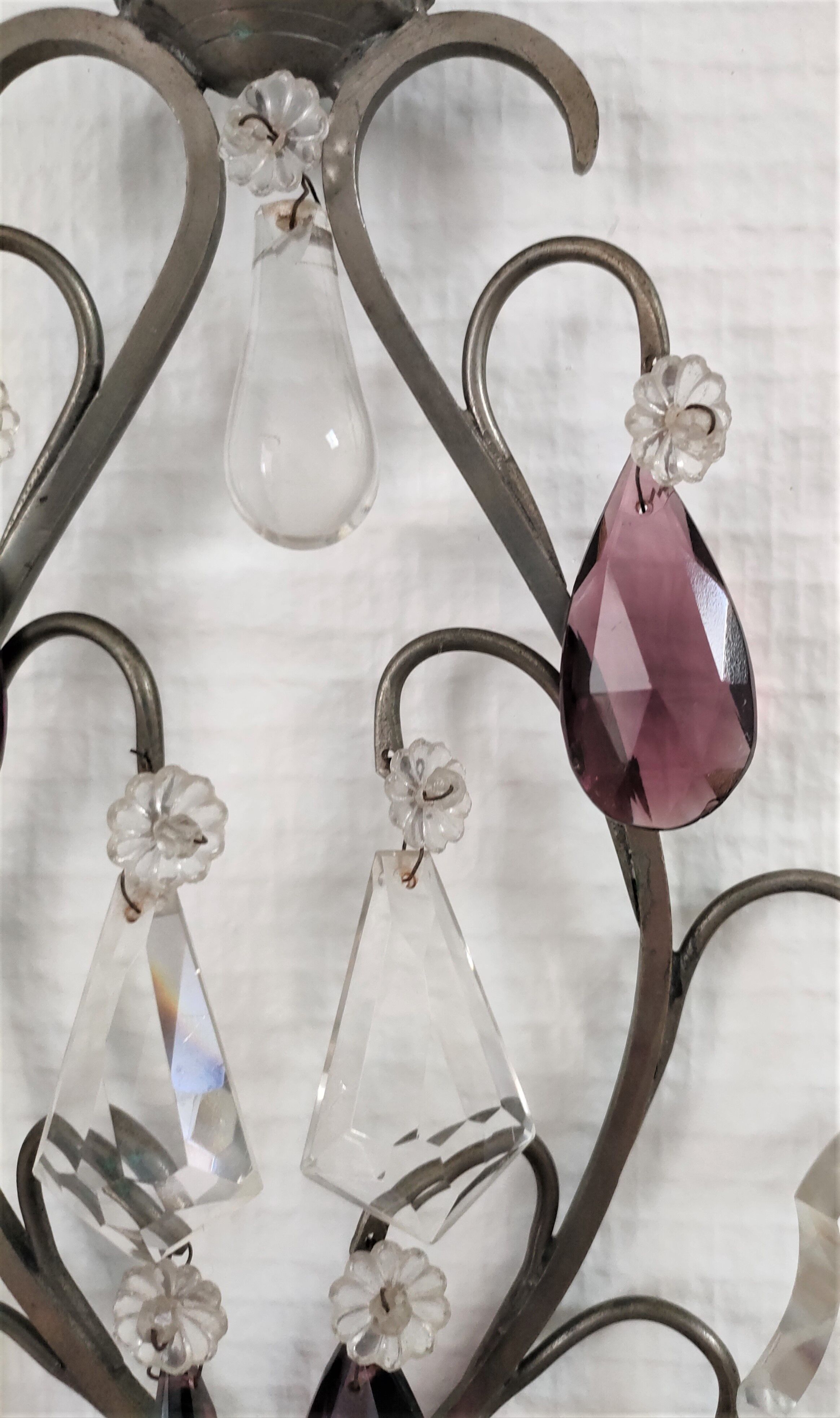 Metal wall candle holder with glass tassels