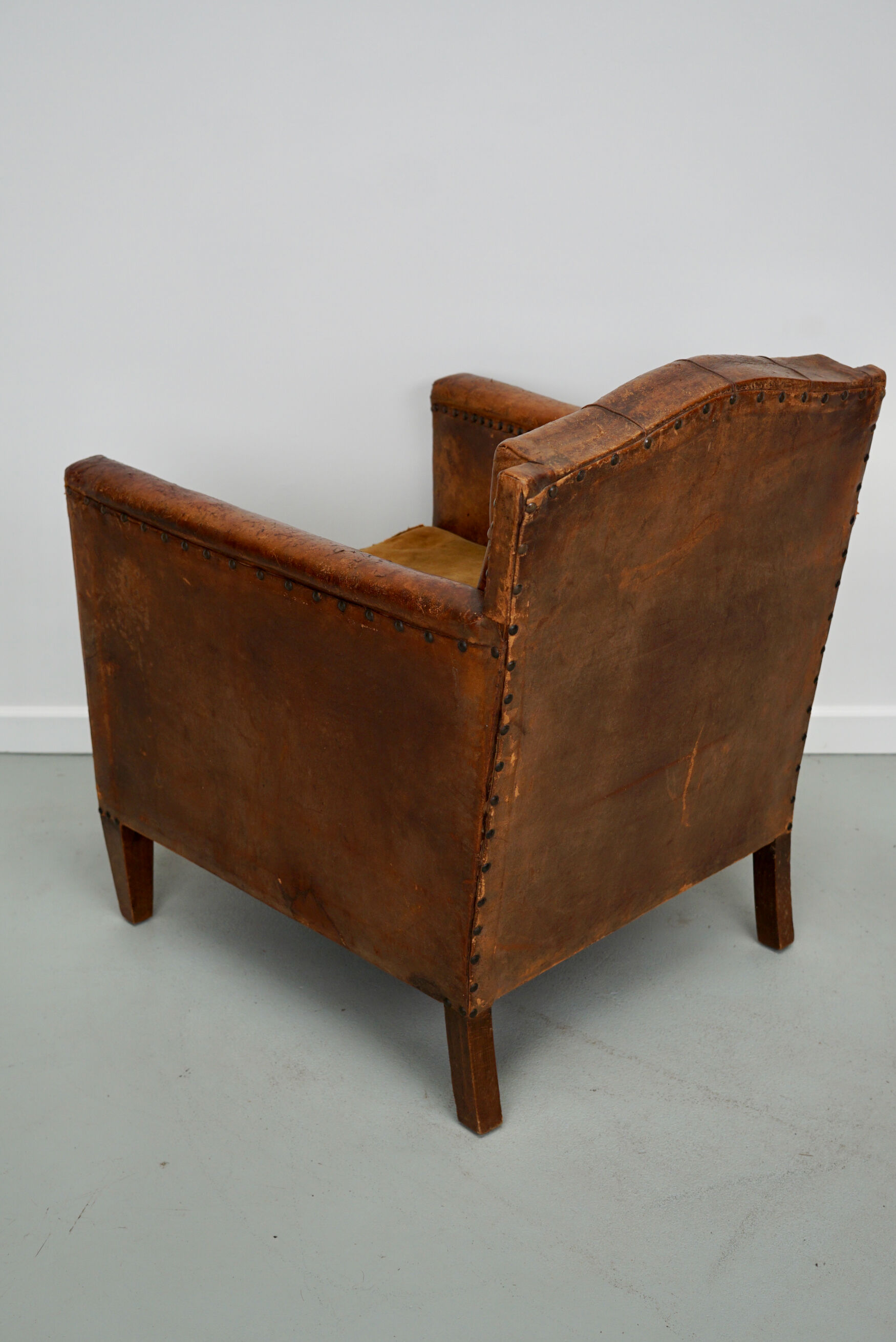 French cognac leather buttoned back club chair