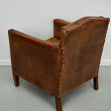 French cognac leather buttoned back club chair