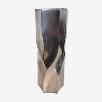 Silver metal hexagonal vase