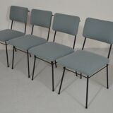 Set of 4 chairs from the 1950s in sky blue fabric