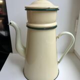 glazed teapot in yellow and green metal early twentieth century
