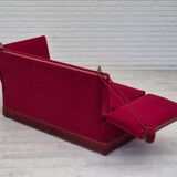 1970s, Danish drop arm "Spanish" sofa, original condition, cherry red furniture velour.